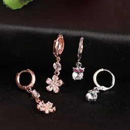 DressBerry Set Of 2 Silver-Plated Floral Drop Earrings-image-90