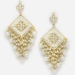 Aazeen Gold-Plated Contemporary Kundan-Pearls studded Drop Earrings-picture-28