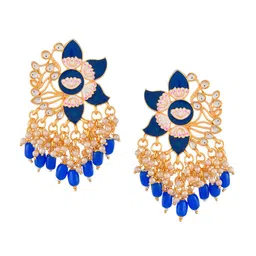 Silvermerc Designs Gold Plated Contemporary Kundan Studded Enameled Drop Earrings image 3