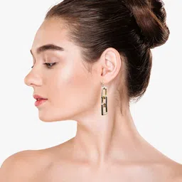 VAGHBHATT Gold Plated Rectangular Chain Drop Earrings image 2