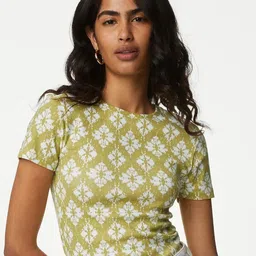 Marks & Spencer Floral Printed Pure Cotton T-Shirt image 2