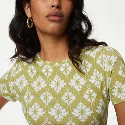 Marks & Spencer Floral Printed Pure Cotton T-Shirt image 3