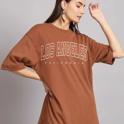 Imsa Moda Typography Printed Round Neck Oversized Cotton T-shirt image 5