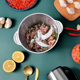 4tens Stainless Steel Electric Meat Grinders with Bowl Heavy for Kitchen Food Chopper Vegetable Fruit Mixer Blender Chopper Juicer for Onion,Nuts Blender (Meat Grinder Steel with Handle 3ltr, 3 LTR) image 5