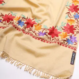 craftbazar Kashmiri embroidered Shawl Beige 4 side work 78x28 inches image 5