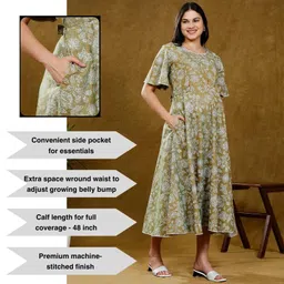 dummy shape Maternity Gown for Women | Feeding Flare Kurta with Dual Nursing Zippers for Pre & Post Partum | Maternity Dresses for Women Cotton image 4