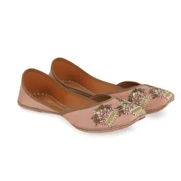 GLAM STORY Women Peach-Coloured Embellished Ethnic Mojaris Flats image 2