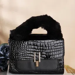 ZEVORA Animal Textured Oversized Structured Sling Bag with Fringed-image-3