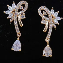 JYONA Rose Gold-Plated American Diamond & Cubic Zirconia Studded Floral Drop Earrings-image-31