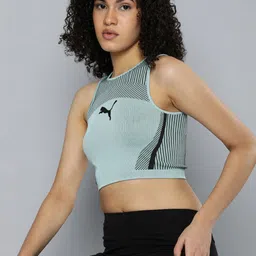 Puma Women Vertical Stripes & Brand Logo Print Dare To Crop Fitted Top-picture-11