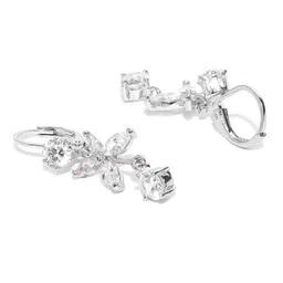 Priyaasi Silver-Toned Rhodium-Plated American Diamond Studded Floral Drop Earrings image 4