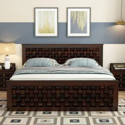 woodenmood Moglis Solid Wood King Size Bed With Drawer Storage Bed In Walnut Finish image 2