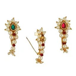 anuradha pearl Traditional Nath Styled Combo Saree Pin Set For Women (Pack of 3 Saree Pin) image 1