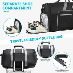 modiq Duffel Bag with Shoes Compartment and Adjustable Strap, Foldable Travel Duffel Bags for Men Women, Waterproof Duffel Bags image 4