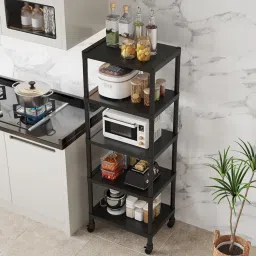 HOME CUBE 5-Tier Storage Shelf with Plastic Shelves with Wheels Kitchen Organizer Rack Microwave Stand Bookshelf Standing Shelf Units Multipurpose Storage Rack for Living Room - 50x35x144 cm image 1