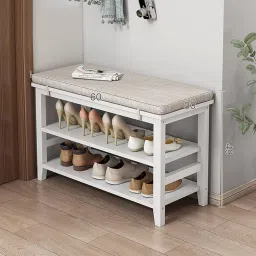 RATANDHARA FURNITURE Shoe Rack,Shoe Rack Bench, 3-Tier Entryway Bench with Padded Cushion Seat and Storage Space Hallway (60CM, Color#1) image 1