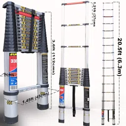 Euro Ladder Systems Pro Telescopic Ladder 6.3 Meter (20.6 ft) - Stores at 3.6 ft - Zero Flex Technology (Rock Solid)- Red Que Safe Step - Anti Skid feet - 150kg Capacity image 3