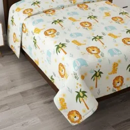 Single Bed Cartoon Printed Blankets for Kids | Dohar for Kid Boys & Girls | Glace Cotton Soft Children Comforters | Summer & Winter Blankets (60x90 Inches) (Lion White) image 1