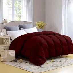 Bright Décor All-Season 300 GSM 1-Piece Double-Reversible Bed Comforter/Quilt/Blanket/Rajai - Down Alternative Quilted Duvet Insert with Corner Ties - Winter Warm - Machine Washable - Burgundy Solid image 1