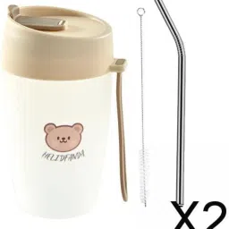 JAZZY PEARLS® 2xWater Bottle 300ml Creative Sports Drinking Water Bottle for Hiking Cup with Straw image 1