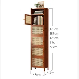 TGF Furniture Store Tall Storage Cabinet with Rattan Doors – 5-Tier Brown Wooden Bookshelf – Boho Style Standing Cabinet for Living Room, Bedroom, or Office image 1