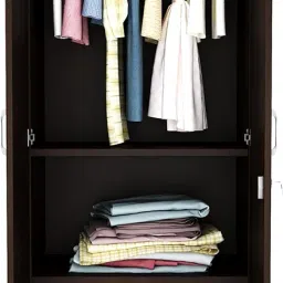 Nilkamal Willy Neo 2 Door Wardrobe Without Mirror | Engineered Wood Almirah | 1 Hanging Rod & 3 Storage Shelves in Cabinet | Wenge image 4