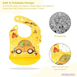 Bembika Baby Feeding Essential Baby Feeding Bib Silicone Tableware Waterproof, Washable Lightweight and Ideal for Feeding Baby & Toddlers-(Car Yellow) image 3