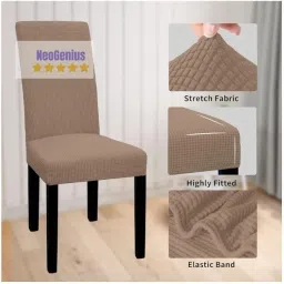 NeoGenius Premium Elegant Dining Room Chair Covers, Slipcovers Set of 4, Spandex Super Fit Stretch Removable Washable Chair Covers, Protector -for Dining Room (Dining Room Chair Covers_Camel Brown) image 1