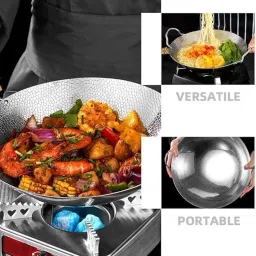 28cm Kadai for Cooking,Stainless Steel Round Bottom,Wok,Cookware,Hammered Finish,Portable Various Stoves,Induction kadai,1.5L Non-Stick Paella Serving pan image 4