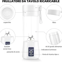 Portable Mixer for Smoothies and Shakes, 380 ml Mini Mixer with 6 Stainless Steel Blades, Rechargeable Type C, Mini Stand Mixer for Travel, Kitchen image 2