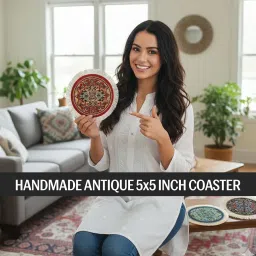 The AutoStory Carpet Coasters, Set of 4 Turkish Rug Style Table Drink mats, Absorbent Kitchen and Dining Accessories, Spill & drip Protection, Round image 5