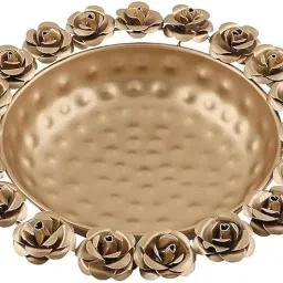 Rose Iron Urli Bowl for Home Decor Floating Flowers Decorative and Diwali Decoration Handcrafted Multi Size (12 inch Rose Small Flower) image 3