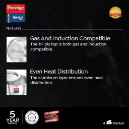 Prestige 14cm/1L Tri-Ply Stainless Steel Tope with Lid|Gas and Induction Compatible| Even Heat Distribution|Strong and Durable| 5 Years Warranty image 4