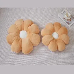 RVA Super Soft Rabbit Fur Sunflower Cushion Pillow for Sofa Back Support | Ideal for Bed, Sofa, Chair, Office, Car Support & Sleeping Decorative Cushion for Bedroom, Living Room (35 Cm) (Brown) image 1