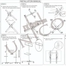 Adjustable Single Pipe Floor TV Stand Metal Black Powder Coated, Trolley Stand with Wheels, Full Motion Floor Mount image 4