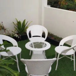 Blissful Backyards D-12 Chairs Table Set 4+1 Wicker Patio Furniture Sets 4 Chair and 1 Table for Garden Balcony Bedroom Powder Coated Frame Uv Protected Wicker (White) image 2