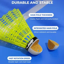 Jaspo Tech-300 Nylon Badminton Shuttlecocks | High-Speed & Durable | Great Stability for Indoor & Outdoor Training & Practice, Premium Cork Base (Set of 6pcs) image 3