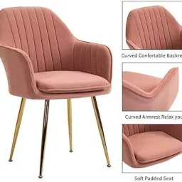 BAWARI Pink Velvet Chair for Home | Modern Accent Armchair in Soft Velvet Fabric with Golden Legs | Set of 2 Premium Accent Chair for Living Room Bedroom Restaurent | Pink, 2 pc (Pink) image 1