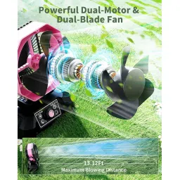 coldSky Rechargeable Table Fan with LED Light & Remote Control, High-Speed Portable Fan With 8 Speed Modes, 20000mAh Battery Operated fan Big Size with Hook for Home, Office, Kitchen (BlackPink) image 1