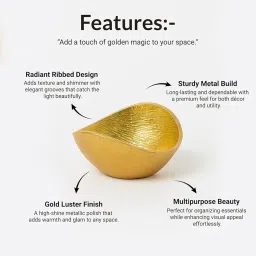 MARKET 99 Glossy Golden Aluminium Tabletop Bowl | Decorative Ribbed Centerpiece for Dining Table & Living Room | Stylish Washable Home Accent for Gifting and Elegant Modern Décor image 1
