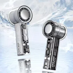 WelTherm Mini Portable Hand and Ice Fan with Ice Cooling Air and Cooler, Hanging Neck Fan, 100 Speed Ultra High Speed| Handheld Fan with Cooler|Digital Display| Rechargeable,4000mAh Battery BLDC Motor image 2