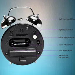 Carpediem Retro Twin Bell Table Clock, Metal Frame Alarm Clock with Night Backlight, Silent Movement, High Volume for Heavy Sleeper Alarm for Home, Office, Bedroom, Living Room (Silver Clock) image 1