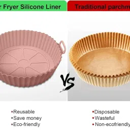 TRONOTO Air Fryer Liners Round Silicone Basket Tray with Handles | Nonstick Reusable Heat Resistant | Airfryer Oven Accessories - Multicolor | Includes Oil Dispenser, 2 Brushes & 2 Trays image 2