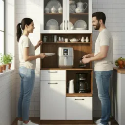 Crockery Cabinet with Glass Doors (Pre-Assembled) I Organizer Rack I Crockery Unit I Pantry Unit I Microwave Stand I Kitchen Storage cabinets I Crockery Cabinet I Hutch I Mini Bar image 5