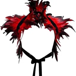 STYLEHEAVEN Gothic Feather Cape Decor Halloween Shawl for Carnival Festival Role Playing Red image 5