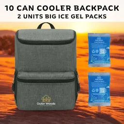 Outer Woods 10 Can Cooler Bag | 12+ Hours Cooling | Fits 10 x 500ml Cans | Leakproof Soft Cooler Bag | 2 Units Big Ice Gel Packs Included (Grey) image 1