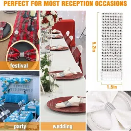 ZIBUYU® 10Pcs Napkin Rings, Napkin Rings Buckles, Rhinestone Adornment Napkin Holder for Table Decorations, Wedding, Dinner, Party, DIY Decoration (Silver) image 1