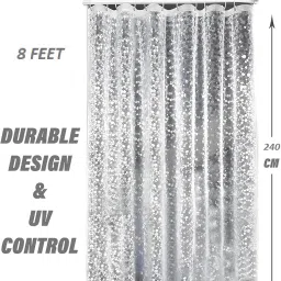 Kuber Industries Shower Curtain (8 Feet) Bathroom Curtain | AC Curtains | PVC Waterproof Bathtub Curtain | 8 Rings Curtain | Bathroom Window Curtain | Stone Print | Transparent image 5