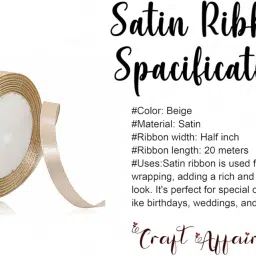 Craft Affair | Satin Ribbon (Half Inch, 20meter) for DIY Crafts Gift Wrapping Party Decoration Flower Making-Beige image 1