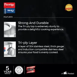 Prestige 14cm/1L Tri-Ply Stainless Steel Tope with Lid|Gas and Induction Compatible| Even Heat Distribution|Strong and Durable| 5 Years Warranty image 5
